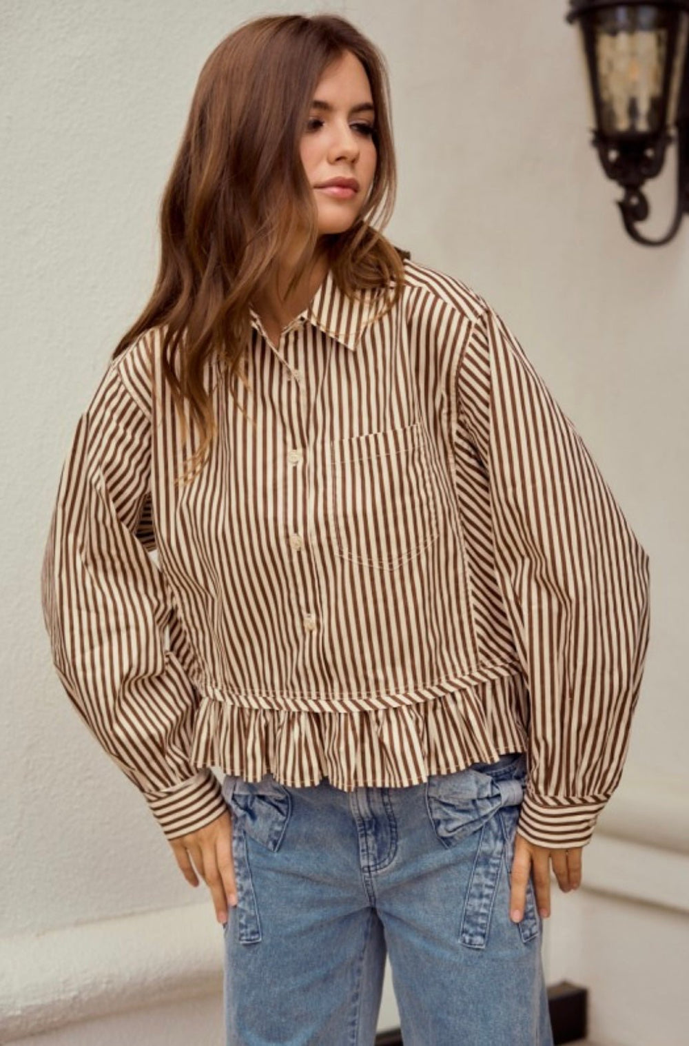 Striped Raglan Puff Sleeve Shirt - eloise boutique