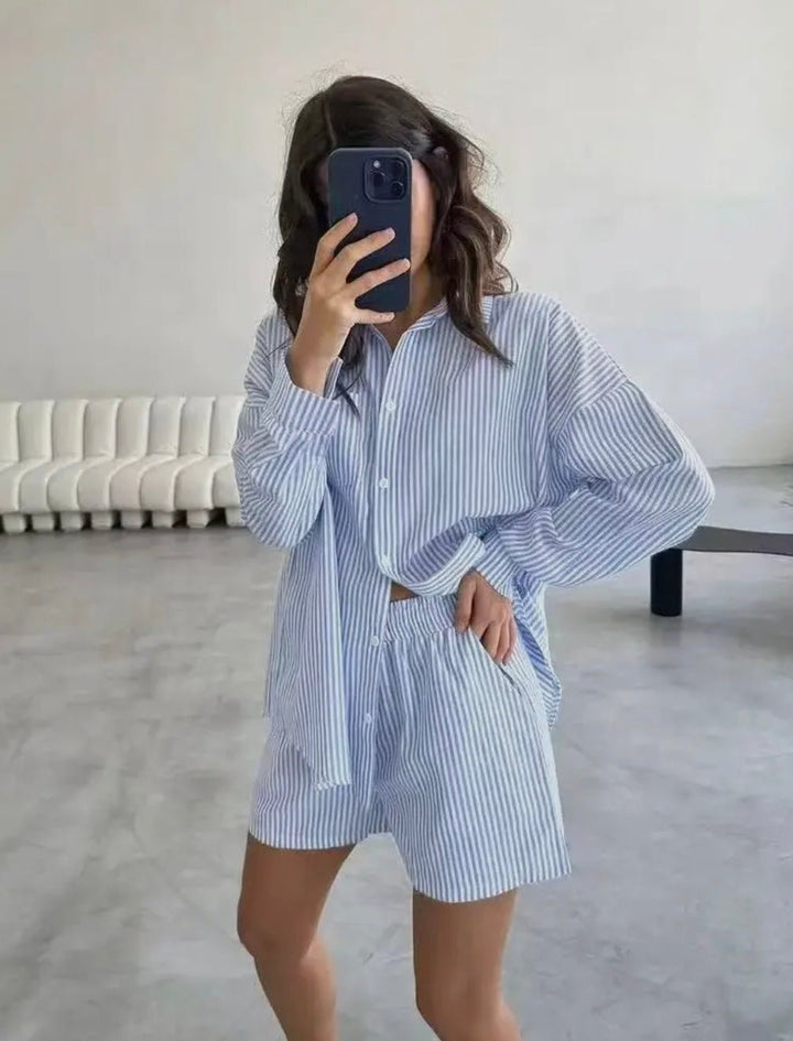 Striped Two Piece Short Set - eloise boutique