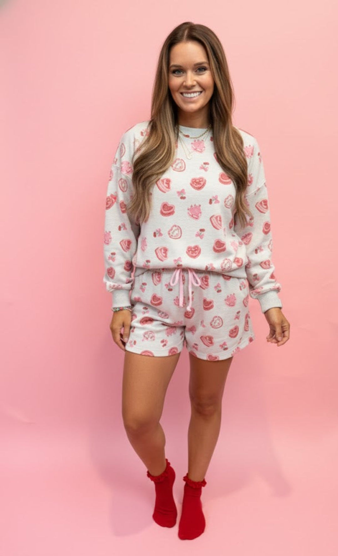 Sweet Comfort: Vintage Cake & Bow Graphic Lounge Shorts - eloise boutique