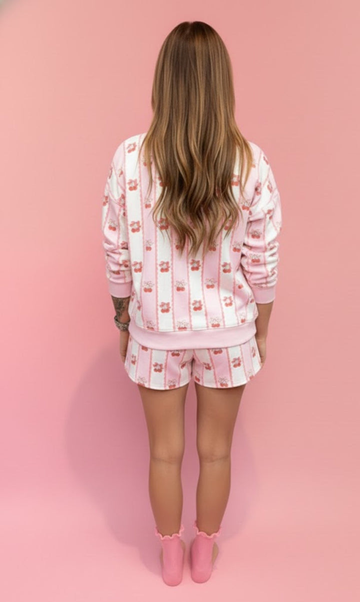 Sweetest Dreams: Cherry Bow Stripe Lounge Set - eloise boutique