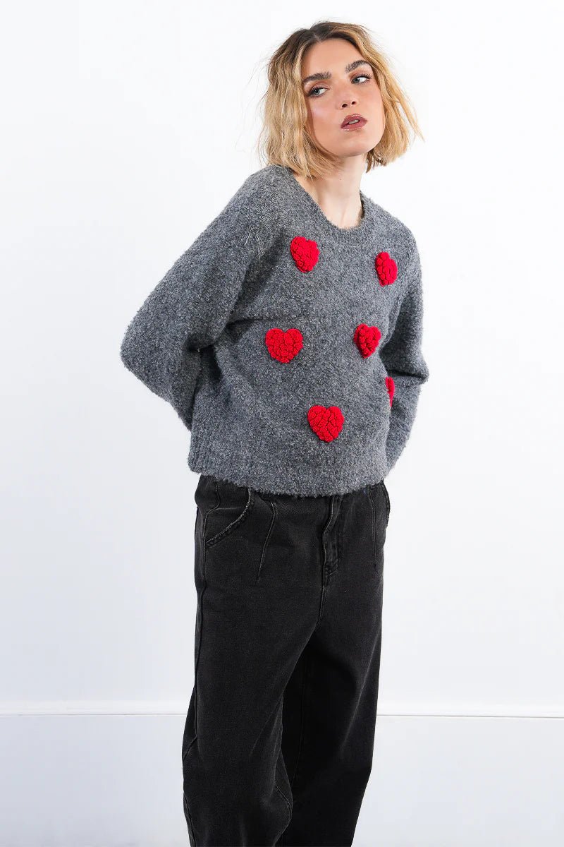 Sweetheart Popcorn Knit Grey Sweater - eloise boutique