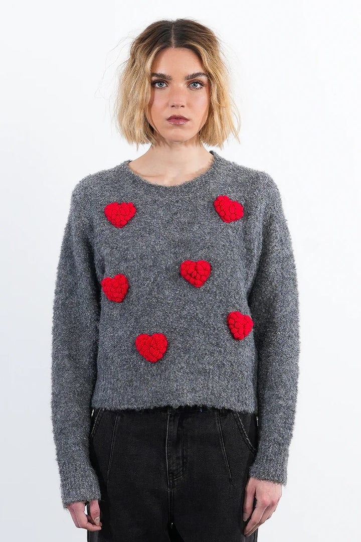 Sweetheart Popcorn Knit Grey Sweater - eloise boutique