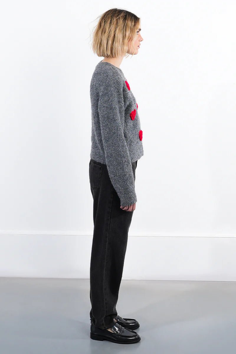 Sweetheart Popcorn Knit Grey Sweater - eloise boutique