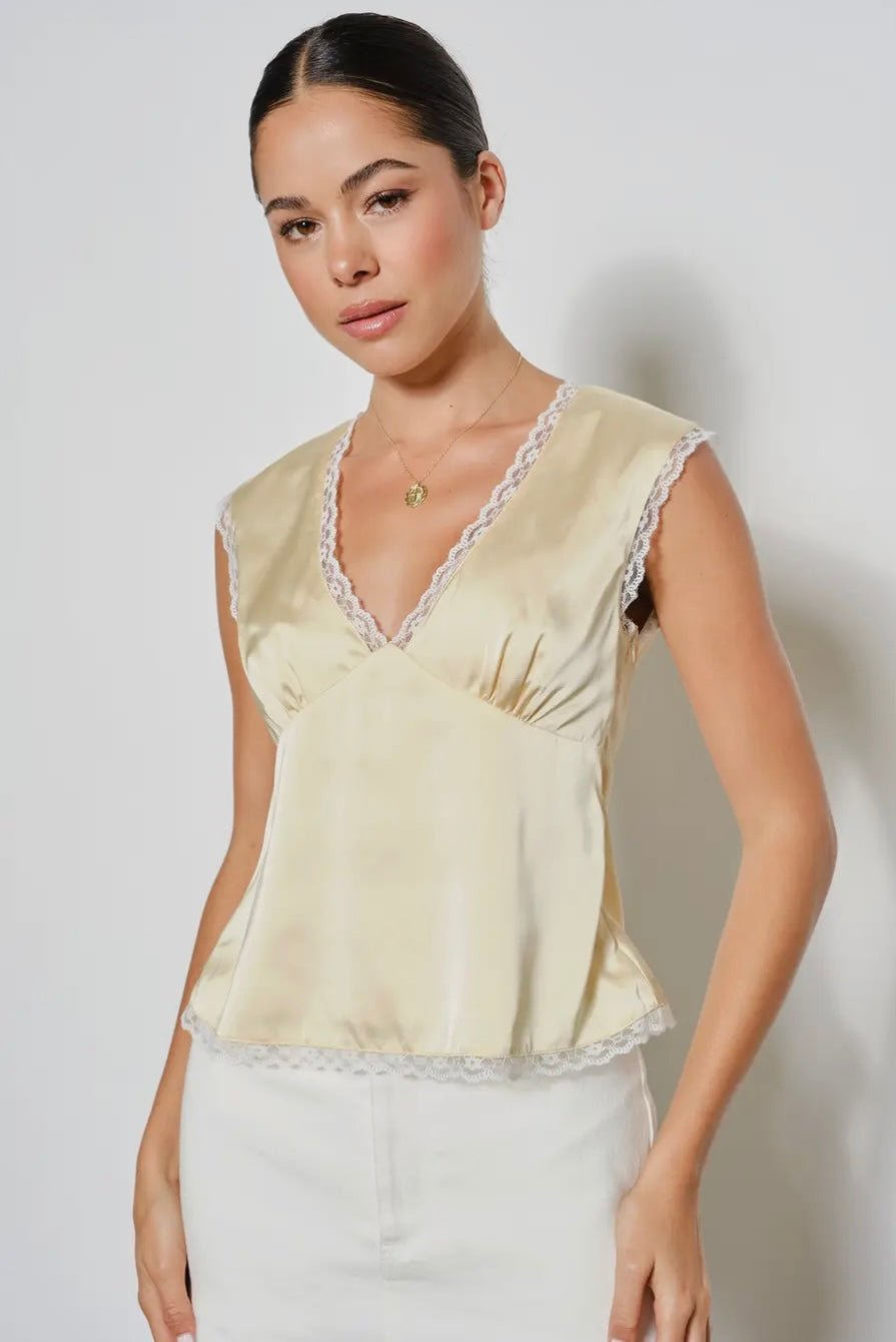 The Camille Lace - Trimmed Satin Blouse - eloise boutique