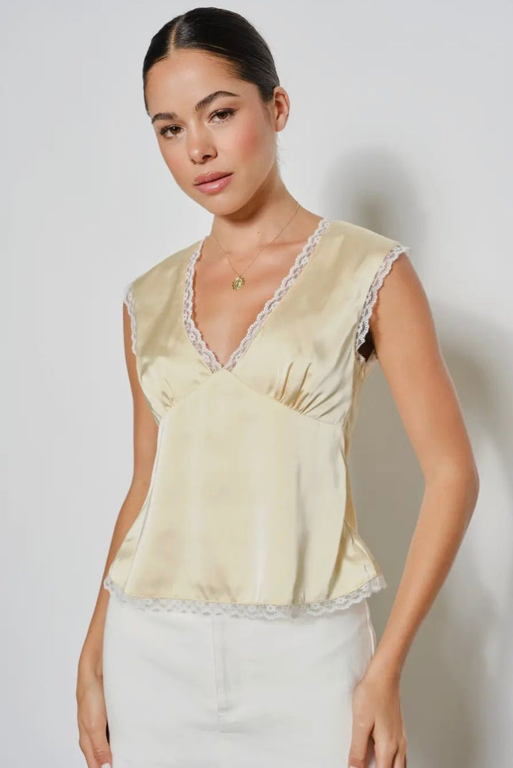 The Camille Lace - Trimmed Satin Blouse - eloise boutique