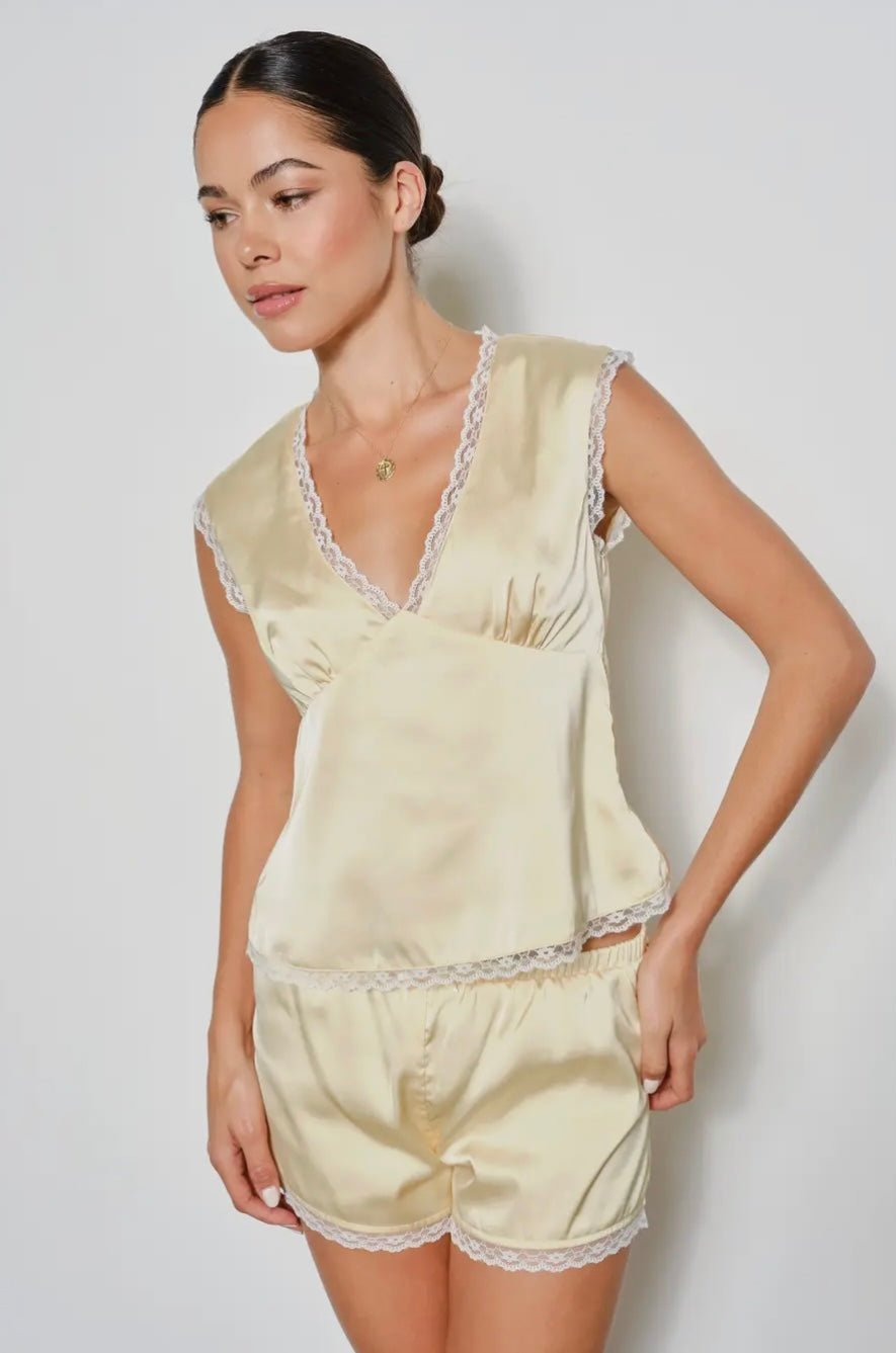 The Camille Lace - Trimmed Satin Blouse - eloise boutique