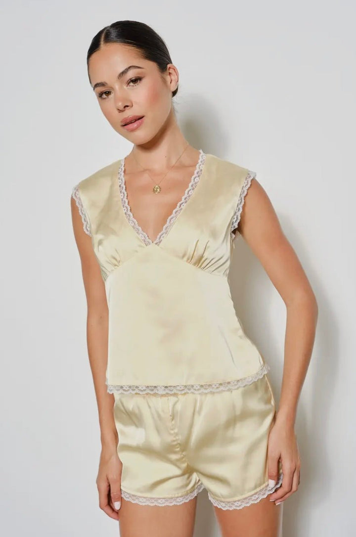 The Camille Lace - Trimmed Satin Blouse - eloise boutique