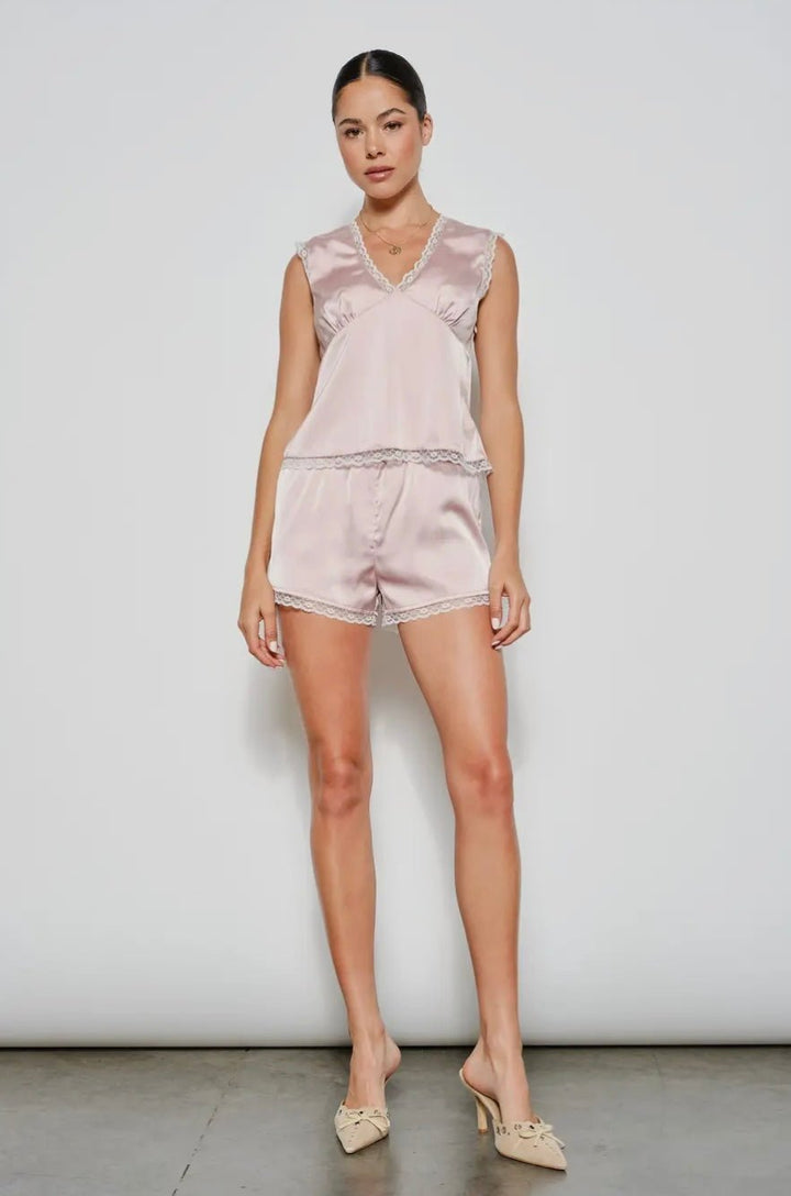 The Camille Lace - Trimmed Satin Blouse - eloise boutique