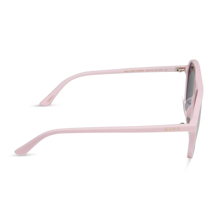 Pink sunglasses with thin frame on a white background