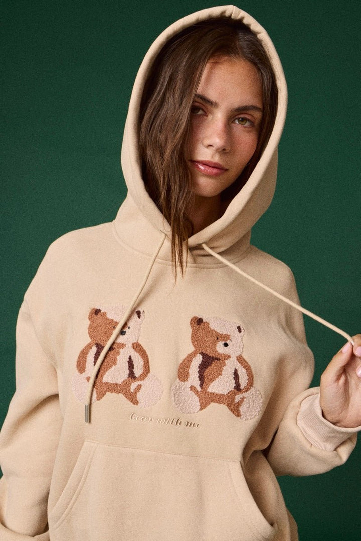 Twin Teddy Bear Embroidered Appliqué Hoodie - eloise boutique