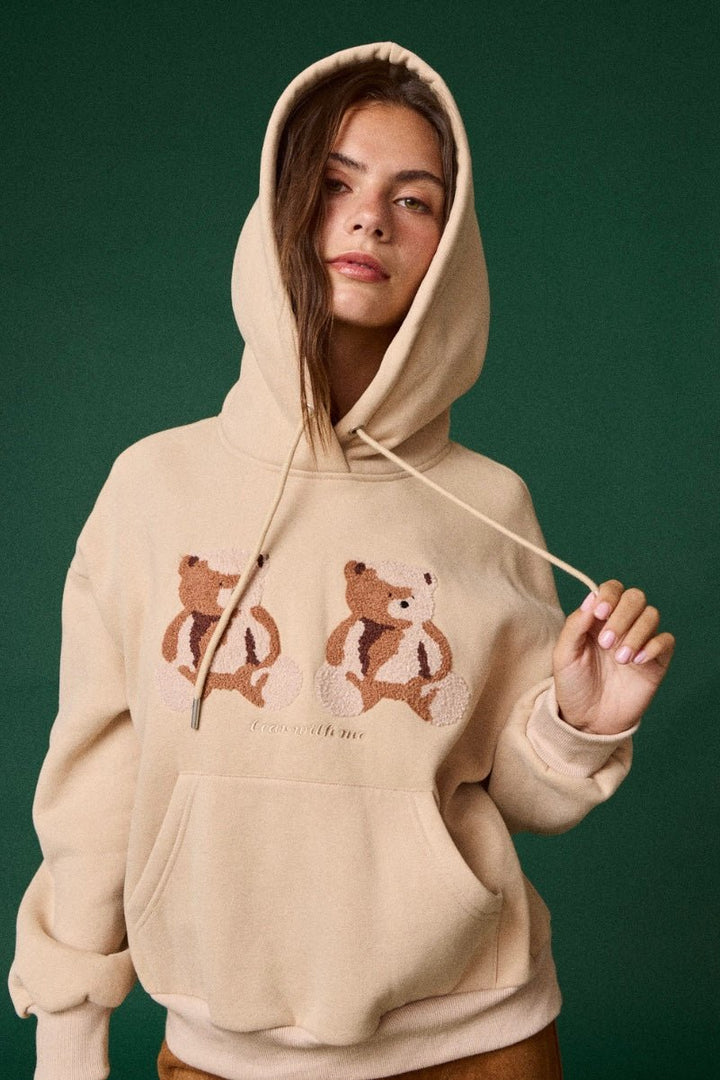 Twin Teddy Bear Embroidered Appliqué Hoodie - eloise boutique