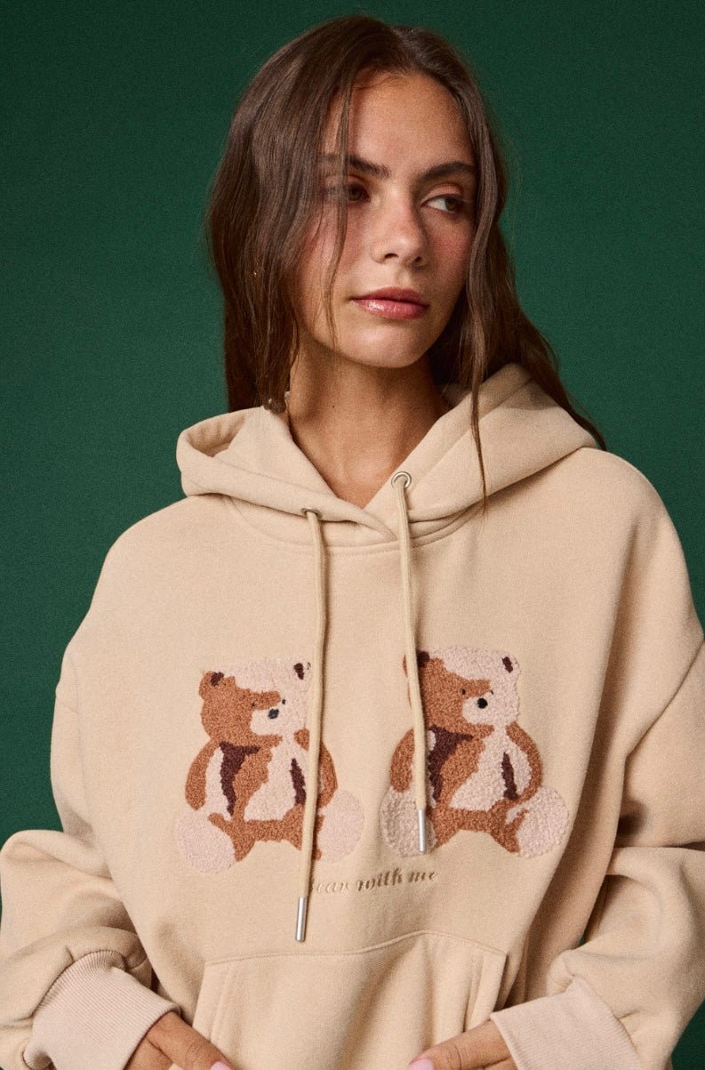 Twin Teddy Bear Embroidered Appliqué Hoodie - eloise boutique