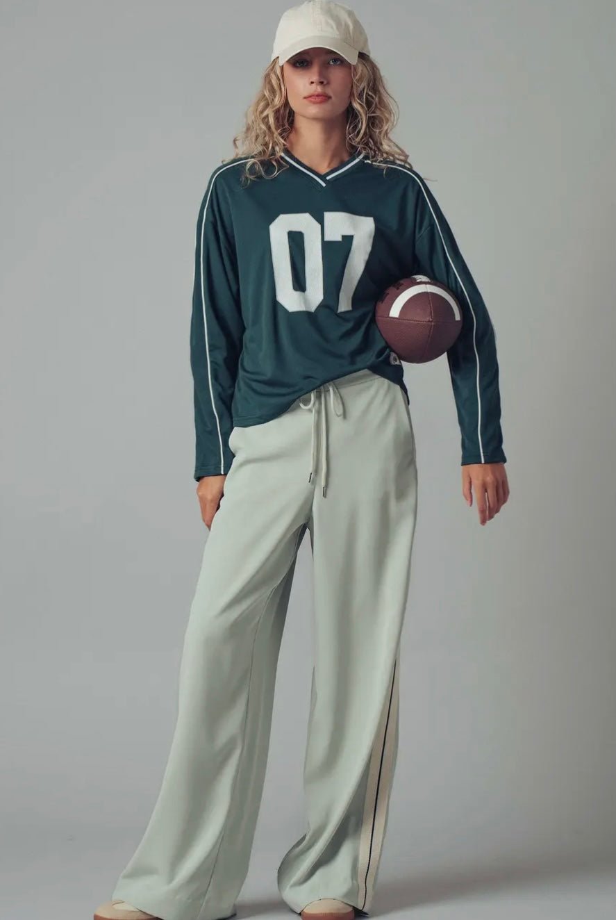 Varsity 07 Graphic V - Neck Jersey Top - eloise boutique
