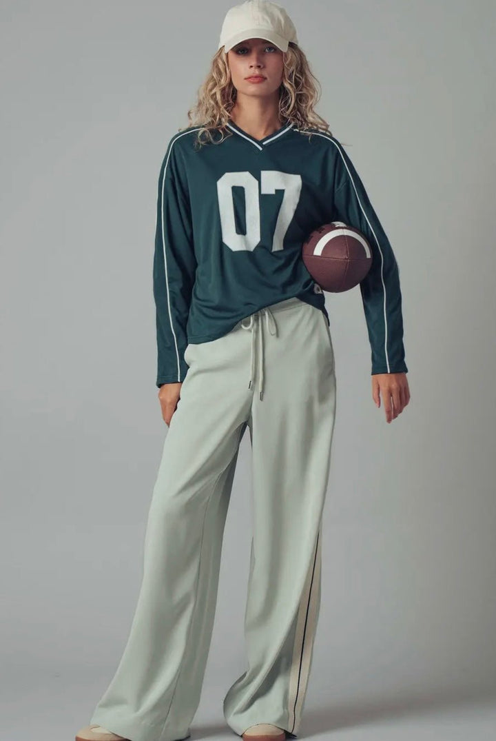 Varsity 07 Graphic V - Neck Jersey Top - eloise boutique