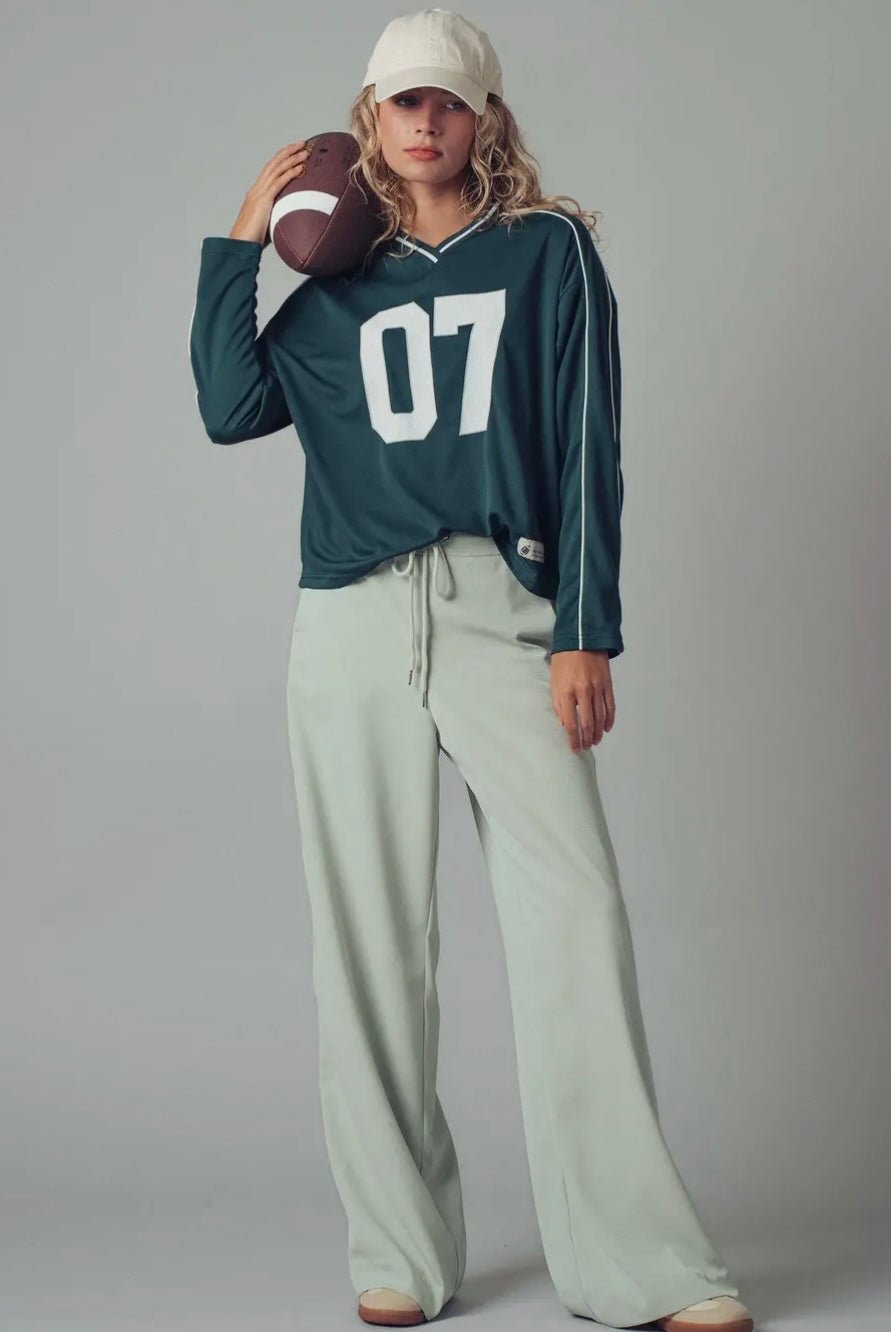 Varsity 07 Graphic V - Neck Jersey Top - eloise boutique