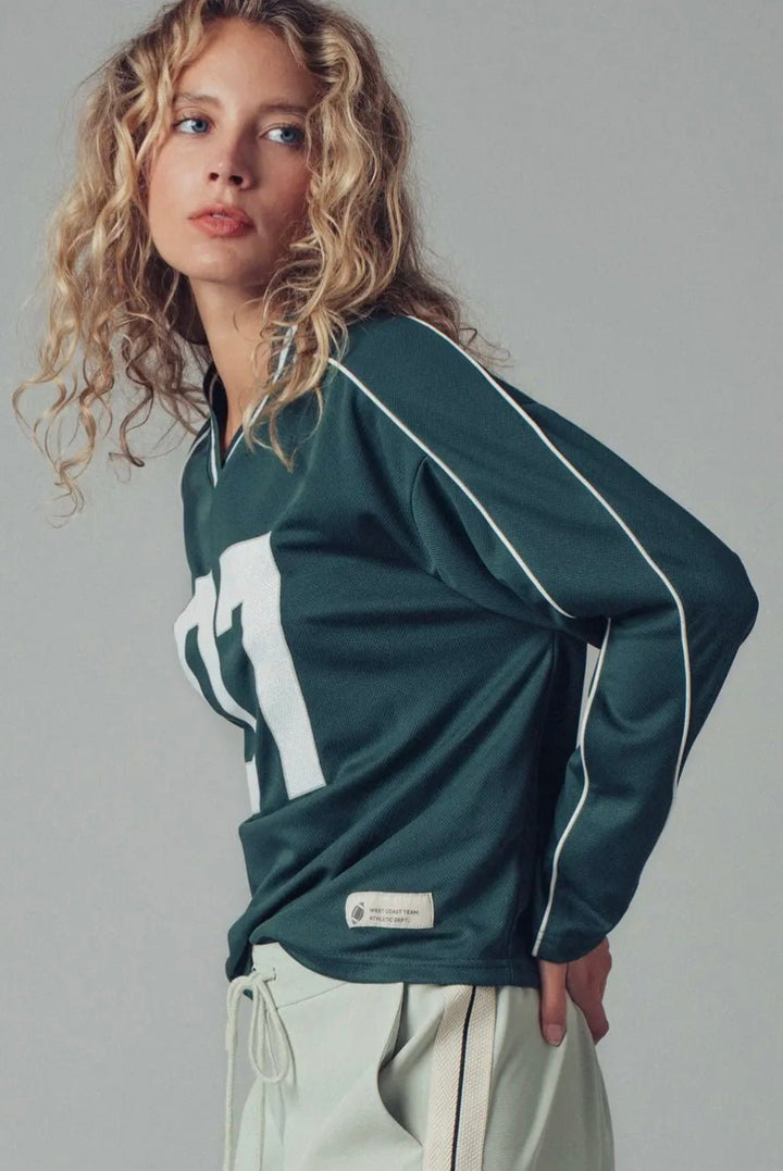 Varsity 07 Graphic V - Neck Jersey Top - eloise boutique