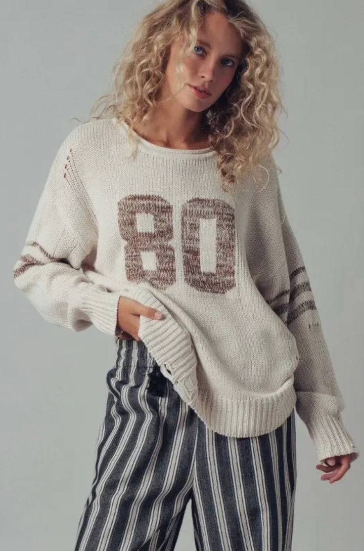 Varsity 80 Distressed Knit Pullover - eloise boutique