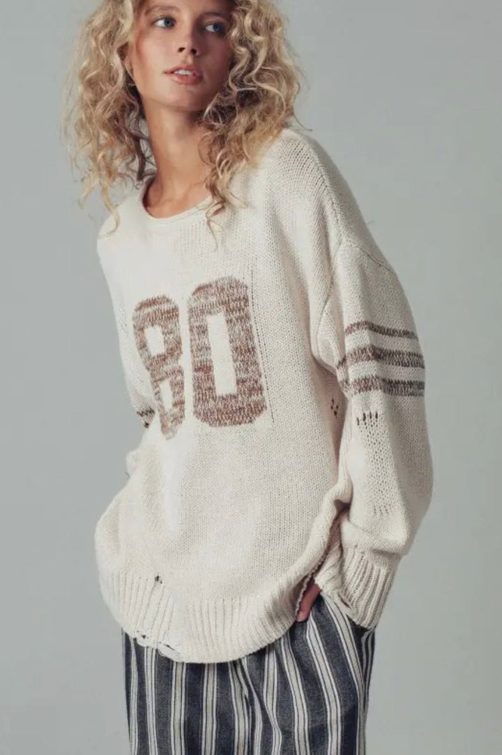 Varsity 80 Distressed Knit Pullover - eloise boutique