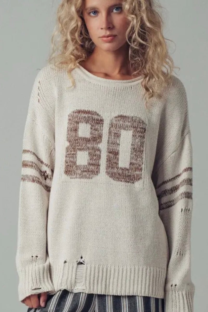 Varsity 80 Distressed Knit Pullover - eloise boutique