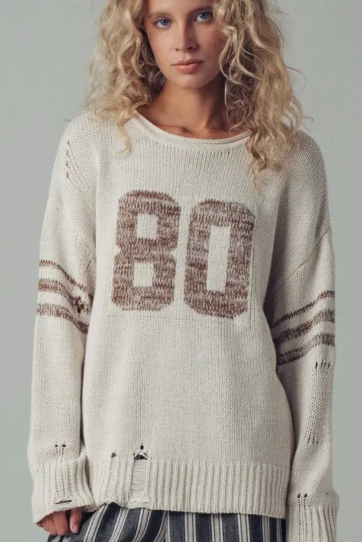Varsity 80 Distressed Knit Pullover - eloise boutique