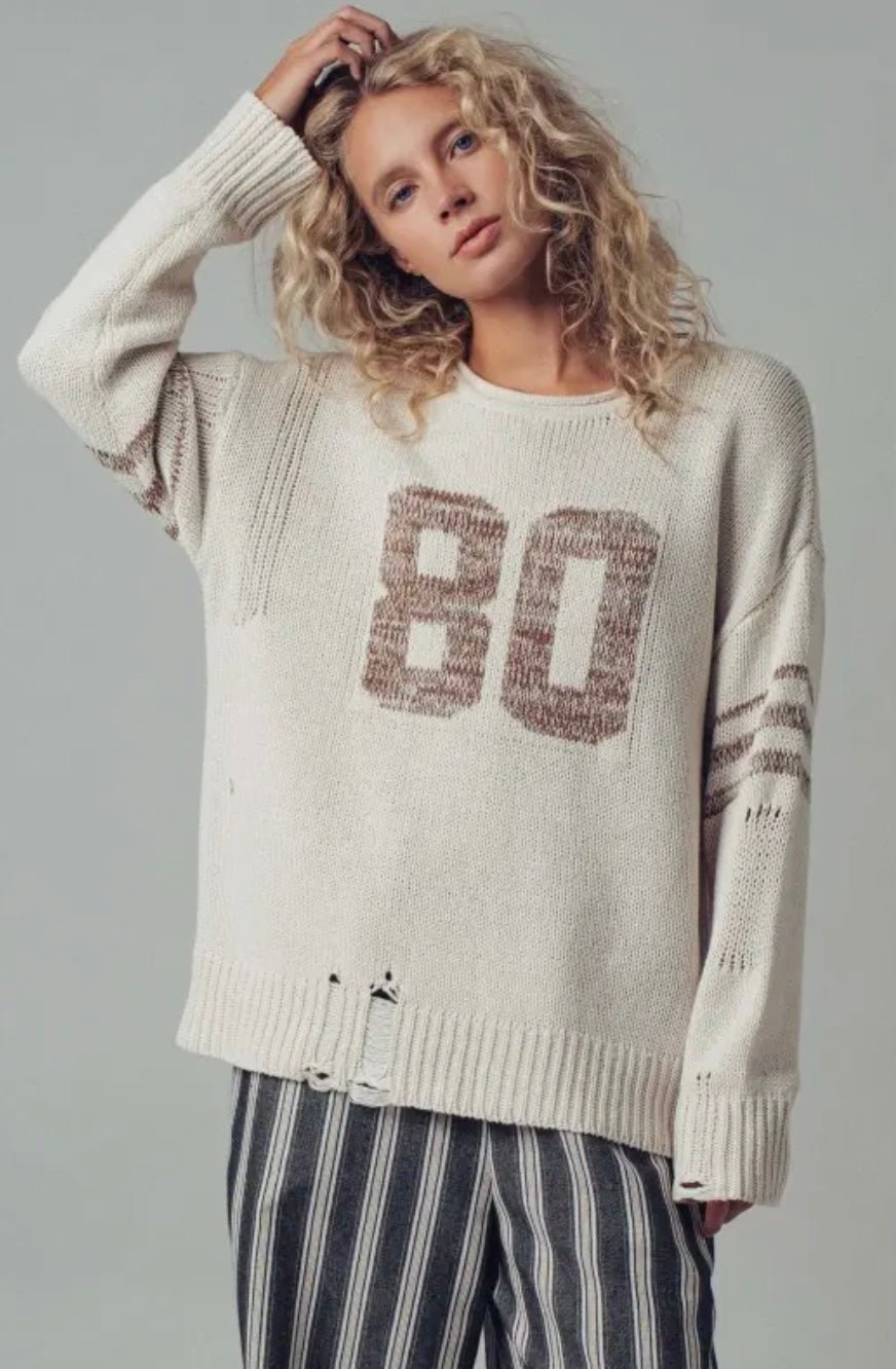 Varsity 80 Distressed Knit Pullover - eloise boutique