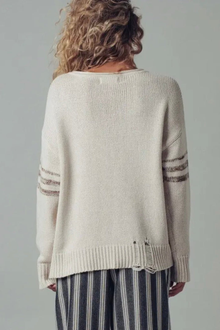 Varsity 80 Distressed Knit Pullover - eloise boutique