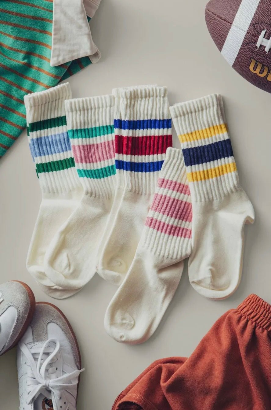 Varsity Stripe Ribbed Crew Socks - eloise boutique