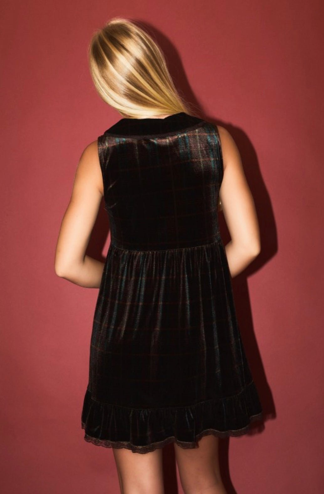 Velvet Collared Sleeveless Mini Dress - eloise boutique