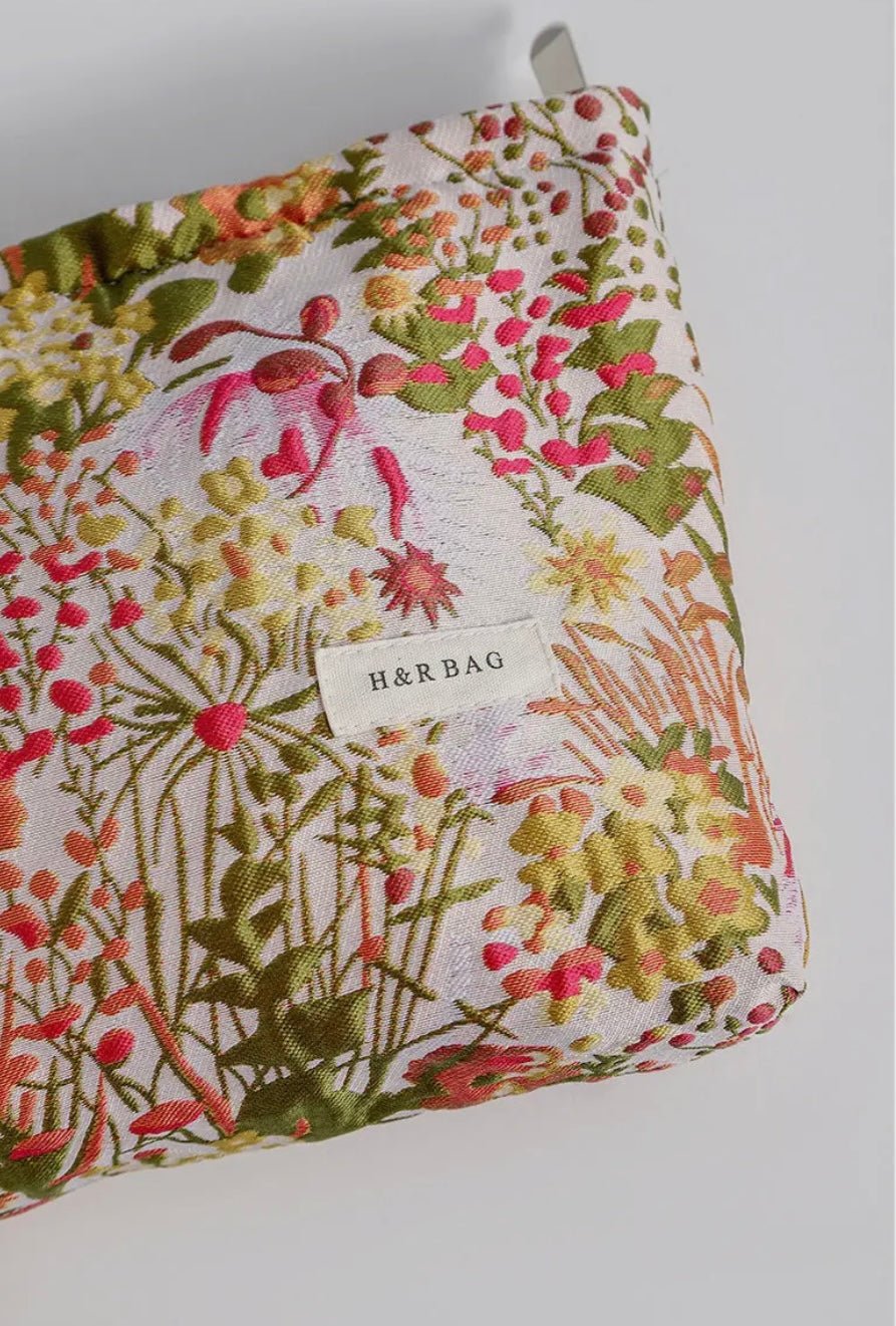 Vintage Floral Jacquard Portable Makeup Bag - SMALL - eloise boutique
