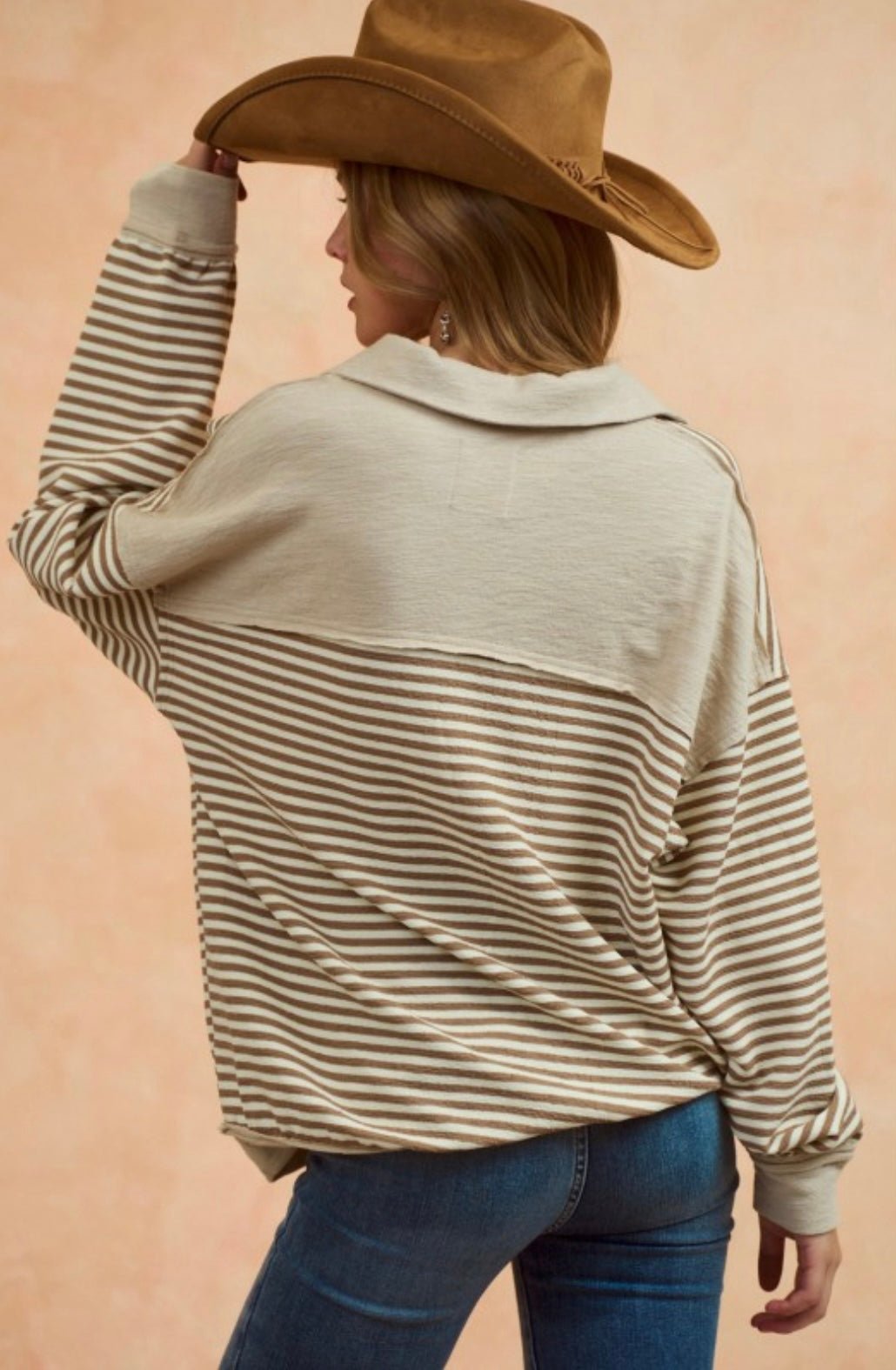 Vintage Loose Fit Collared Stripe Top - eloise boutique