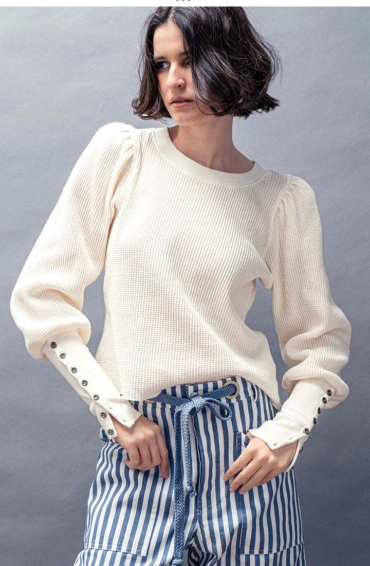 Waffle Knit Puff Sleeve Top - eloise boutique