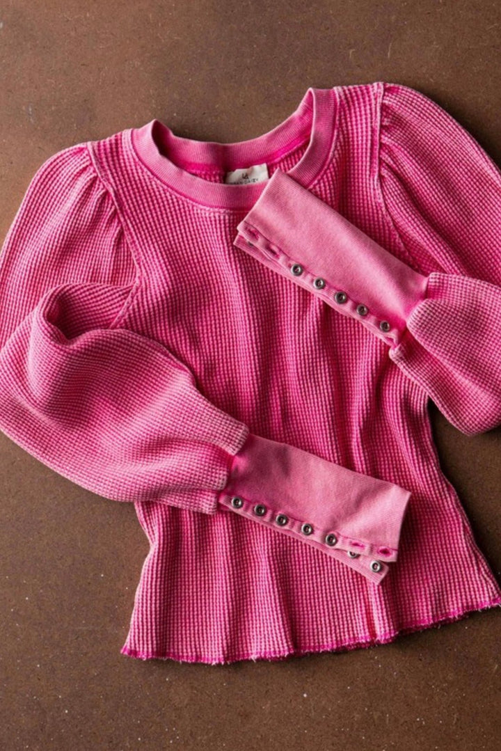 Waffle Knit Puff Sleeve Top - eloise boutique