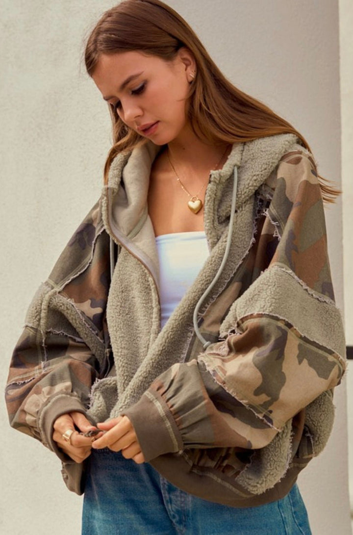 Washed Vintage Camo With Fleece Jacket - eloise boutique
