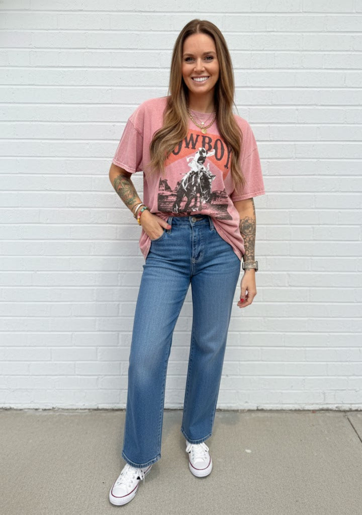 Western Cowboy Vintage Graphic Oversized Boyfriend Tee - eloise boutique