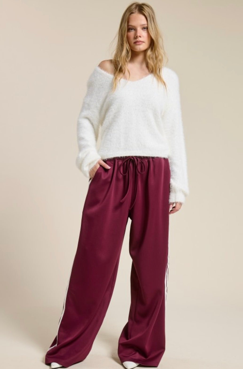 Wide Leg Track Pant With Side Stripes - eloise boutique