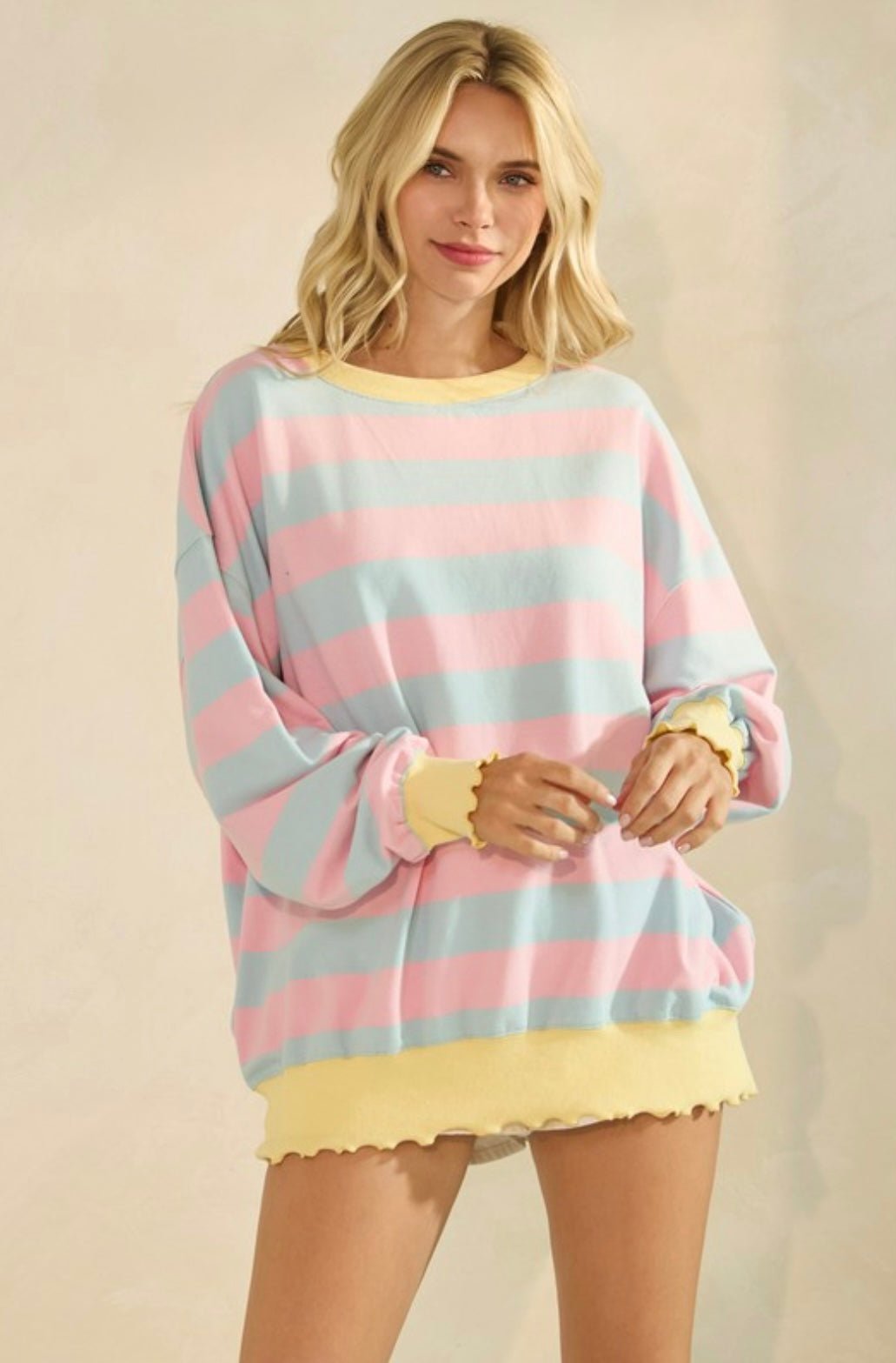 Wide Striped Knit Long Sleeve Top - eloise boutique