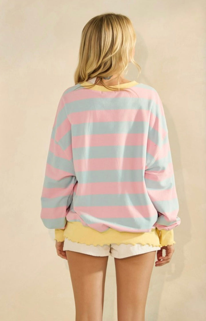 Wide Striped Knit Long Sleeve Top - eloise boutique