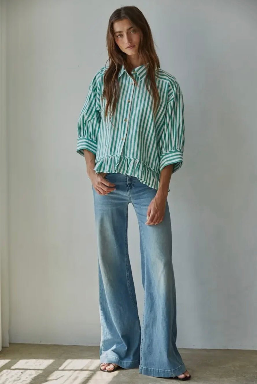 Woven Cotton Striped Button Down Shirt - eloise boutique
