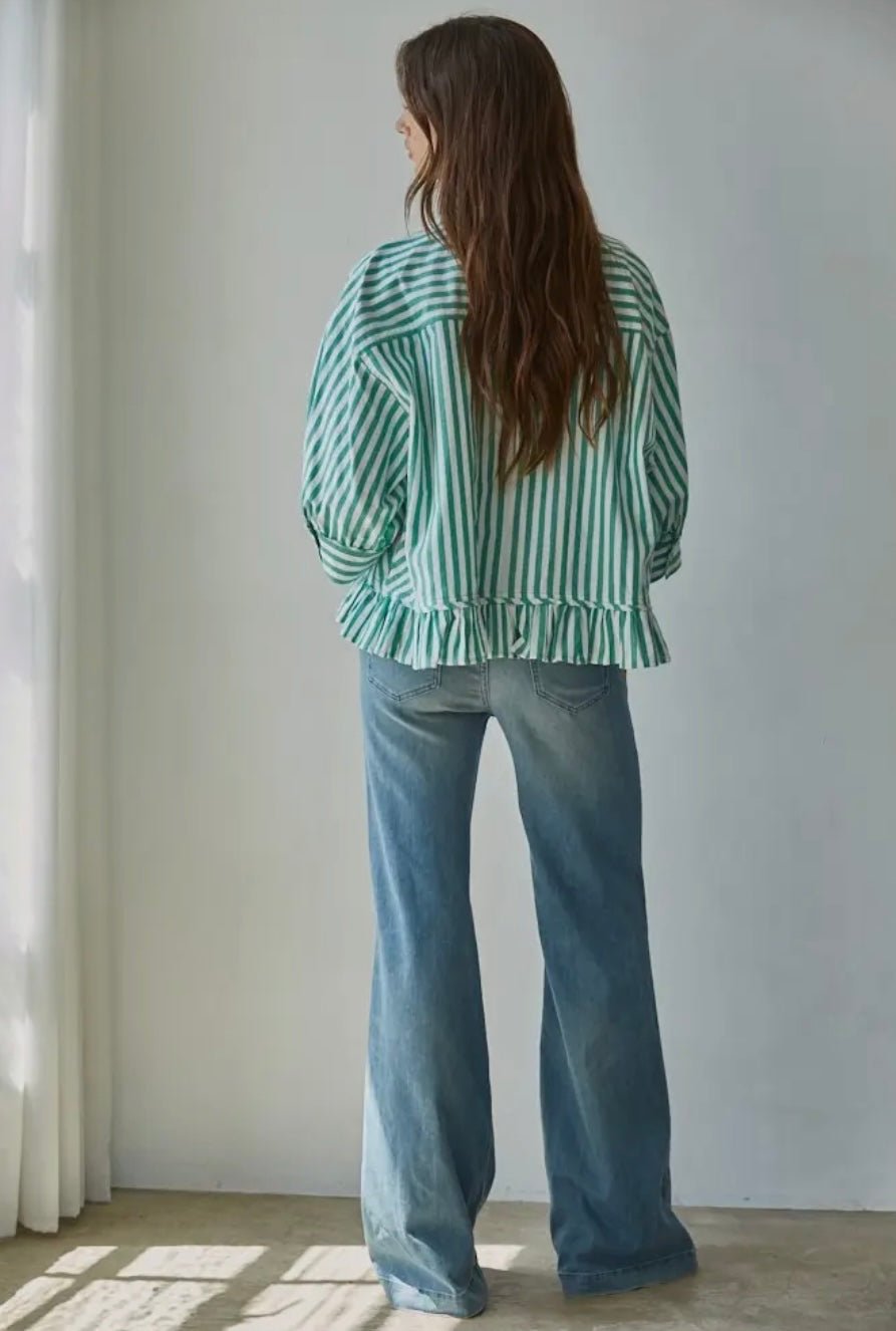 Woven Cotton Striped Button Down Shirt - eloise boutique