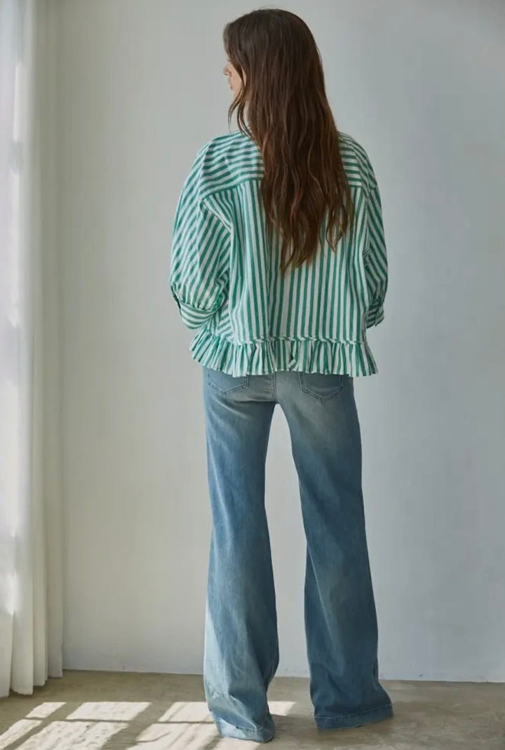 Woven Cotton Striped Button Down Shirt - eloise boutique
