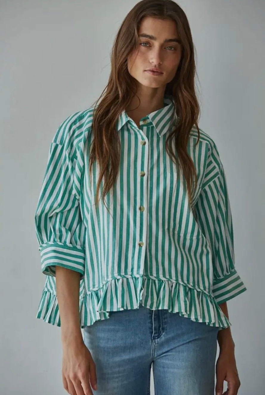 Woven Cotton Striped Button Down Shirt - eloise boutique