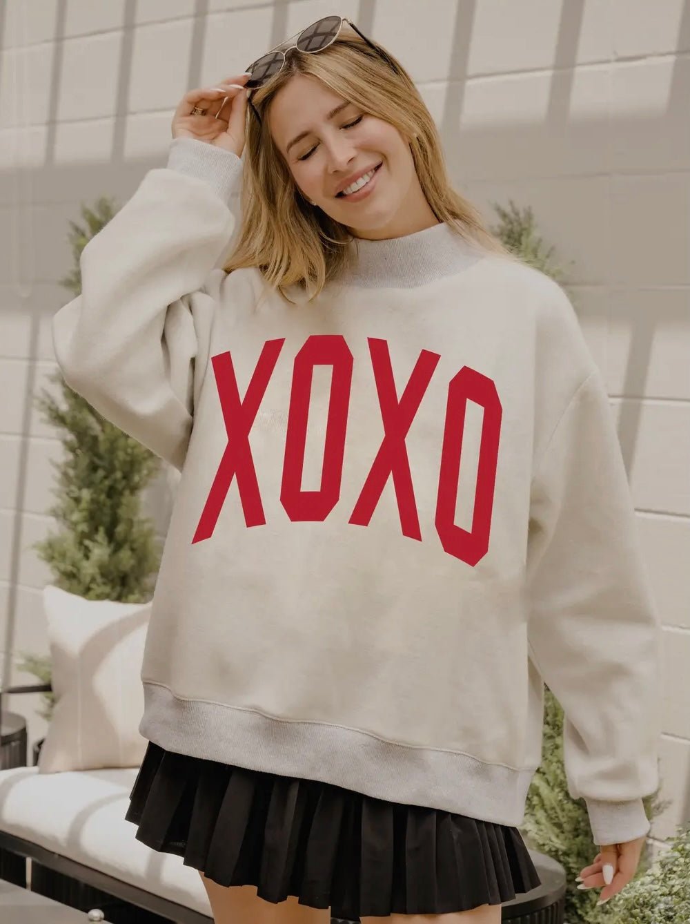 XOXO Gray Reversible Mock Neck Sweatshirt - eloise boutique