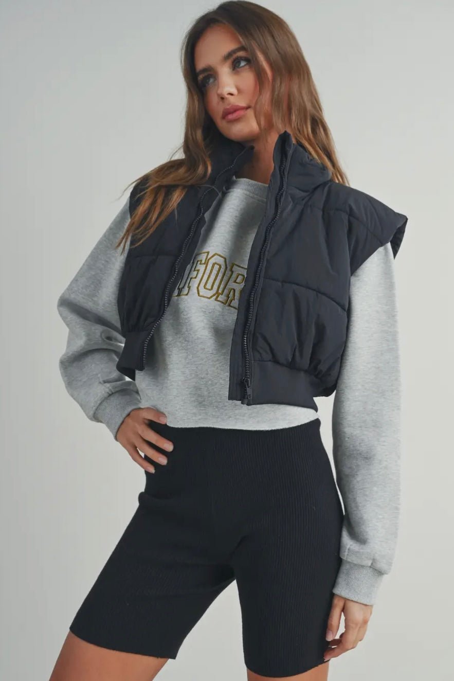 Zip - Up Crop Puffer Vest - eloise boutique