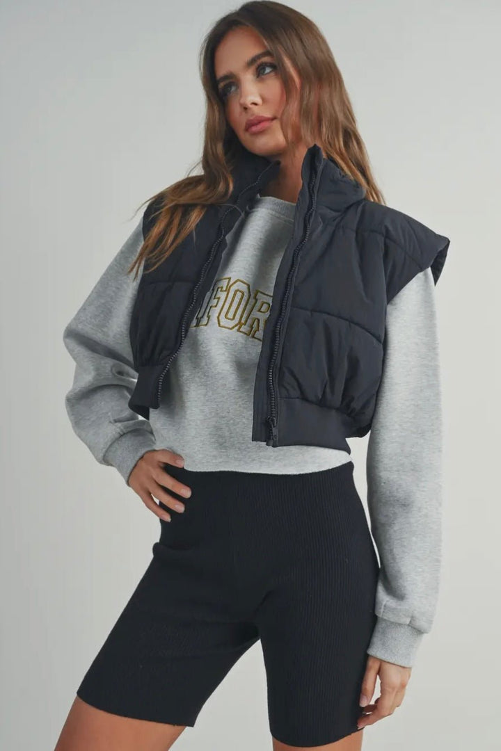 Zip - Up Crop Puffer Vest - eloise boutique