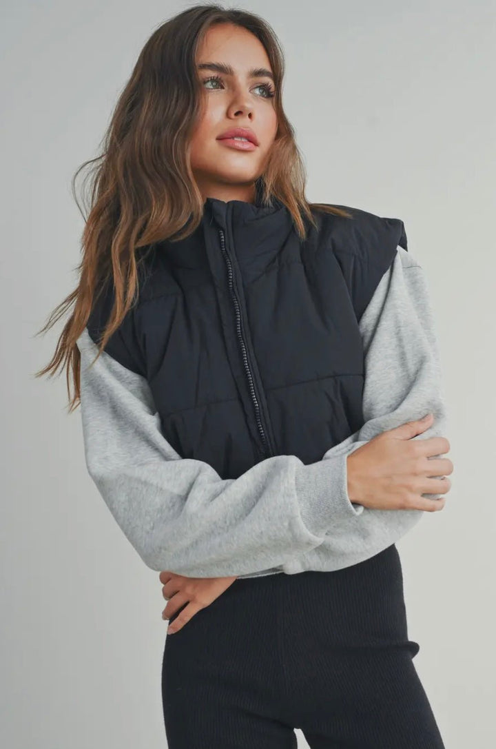 Zip - Up Crop Puffer Vest - eloise boutique