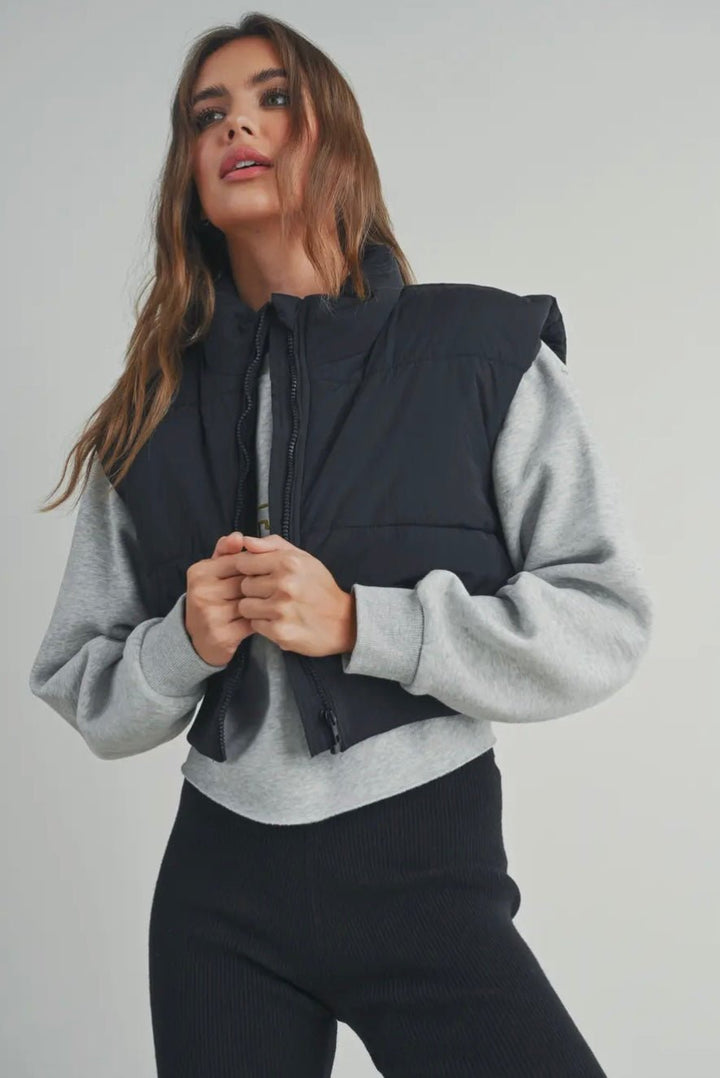Zip - Up Crop Puffer Vest - eloise boutique