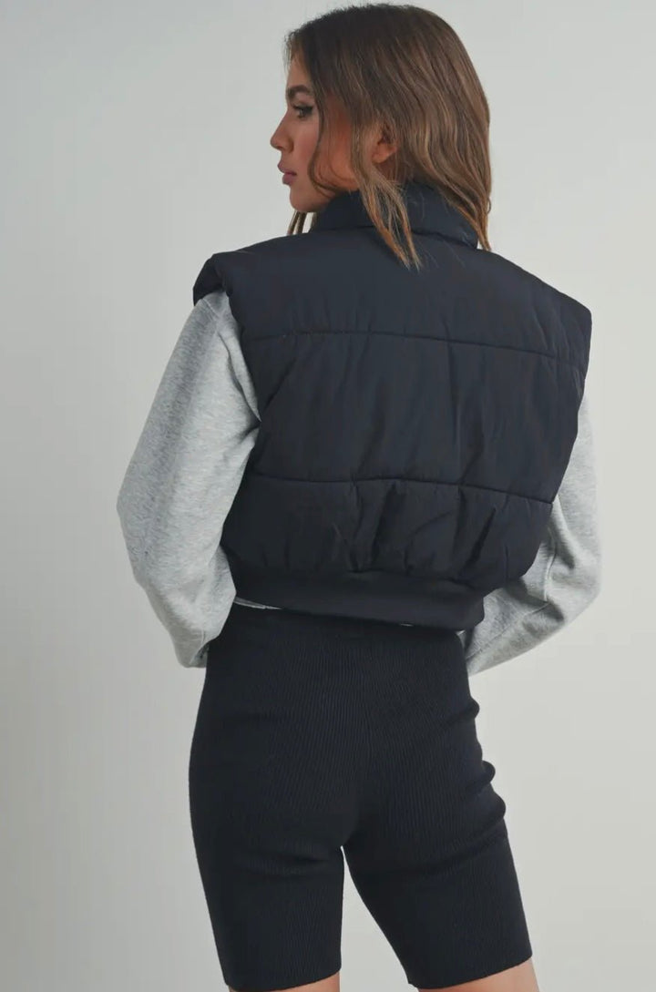 Zip - Up Crop Puffer Vest - eloise boutique
