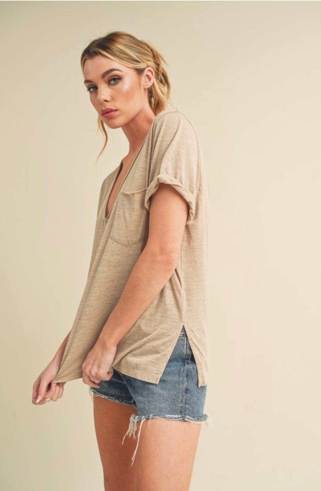 Zoie V - Neck Pocket Tee - eloise boutique